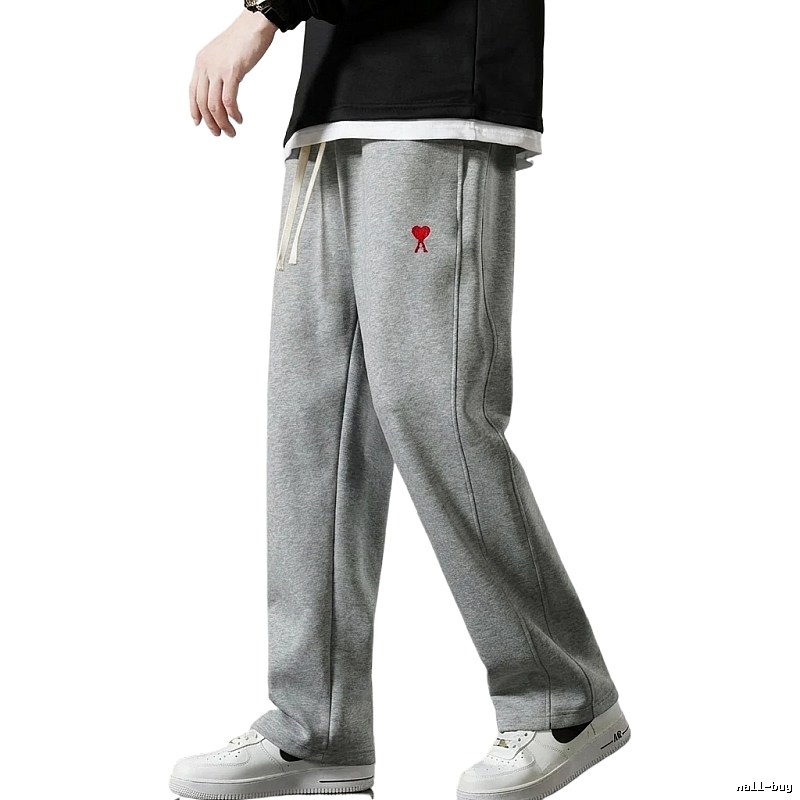 AMI Heart Embroidery Casual Style Grey Pants