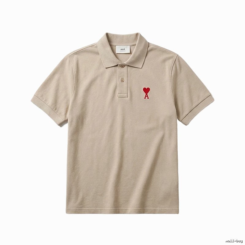 AMI Love Minimalist Style Beige Polo Shirt
