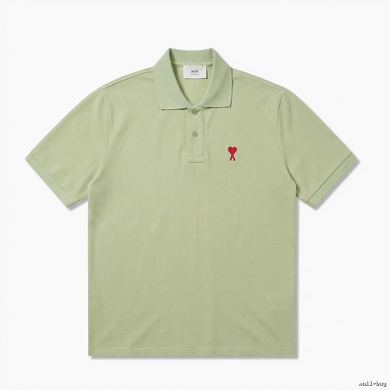 AMI Love Series Simple Style Light Green Polo Shirt
