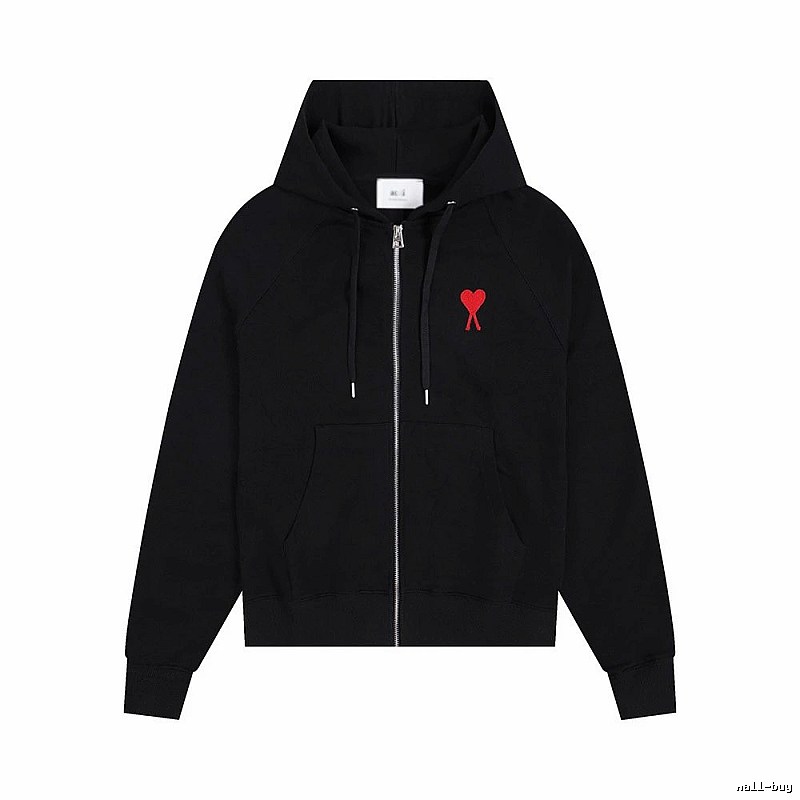 AMI Red Heart Embroidery Trendy Cool Black Sweatshirt