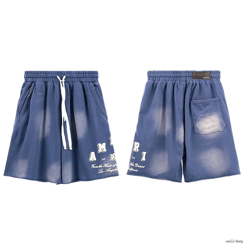AMIRI Letter Print Street Style Washed Blue Shorts