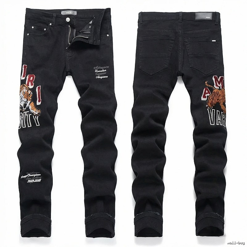 AMIRI Tiger Embroidery Trendy and Cool Style Black Pants