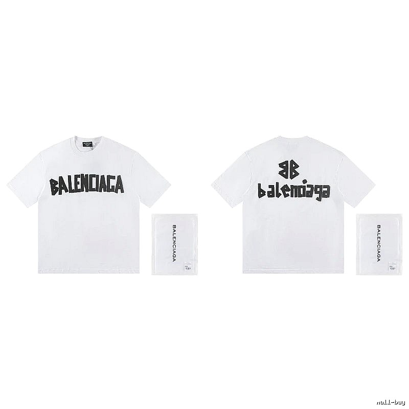 Balenciaga Double B Printed Street Style White T-shirt