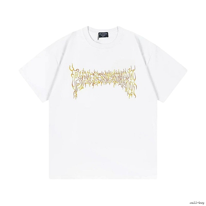 Balenciaga Gothic Style Flame Print White T-Shirt