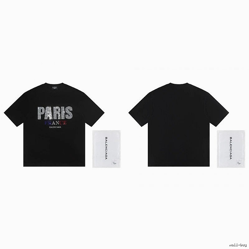 Balenciaga PARIS Rhinestone-Embellished Streetwear Black T-Shirt