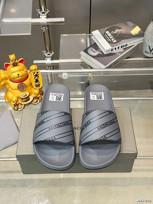 Balenciaga Twill-Printed Grey Streetwear Slides