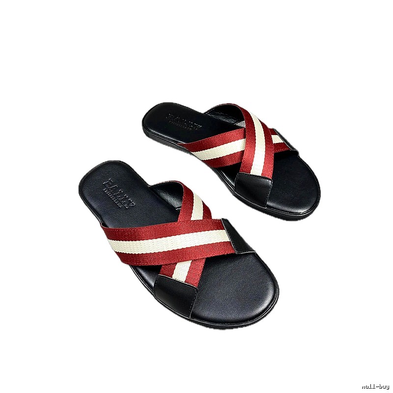 BALLY Classic Striped Casual Black and Red Slide Slippers