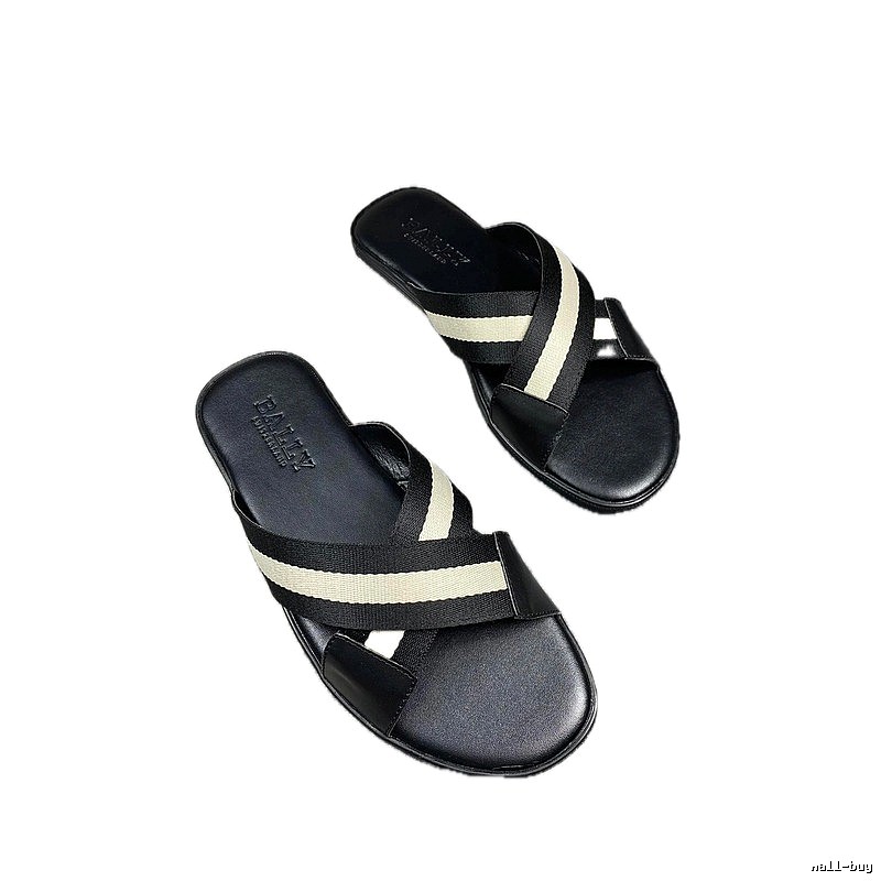 BALLY Classic Webbing Casual Black & White Slippers