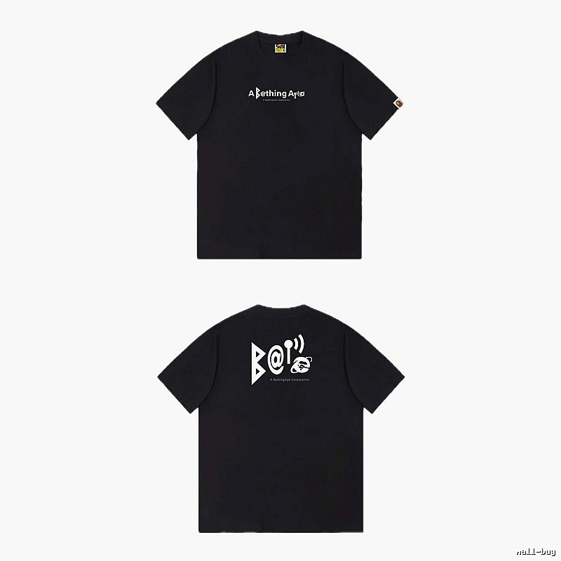 Bape letter - printed short - sleeved black T - shirt