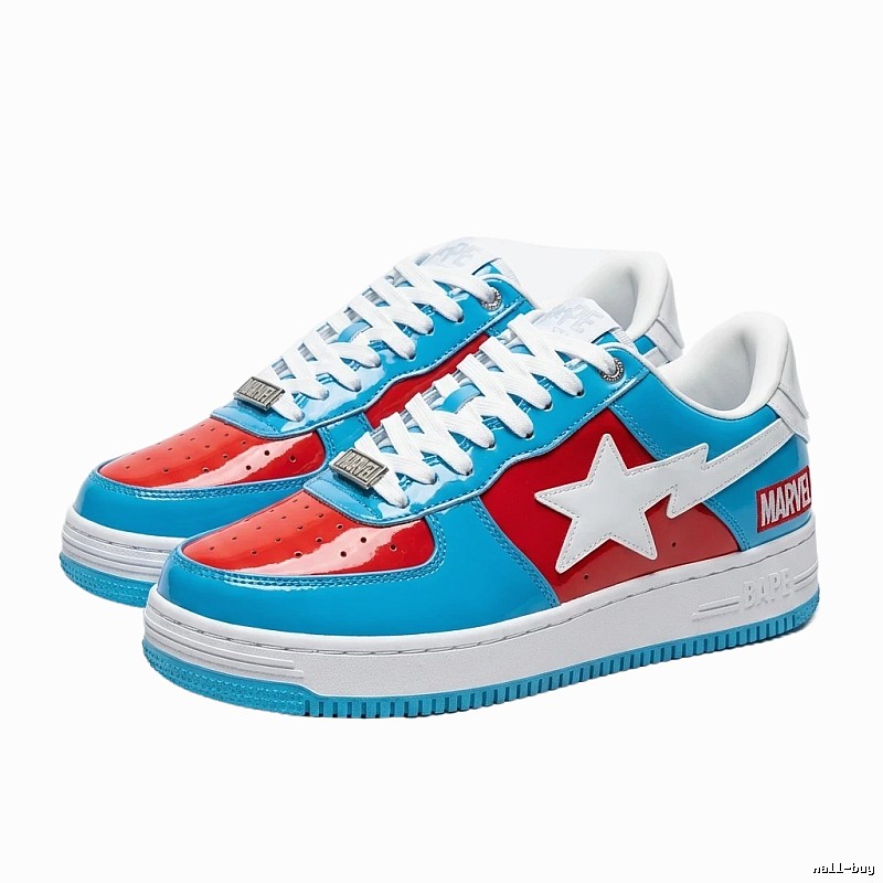 Bape Marvel Co-branded Red and Blue Sports Shoes