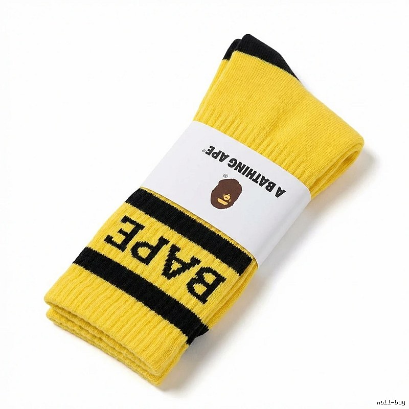 Bape trendy cool yellow and black striped socks