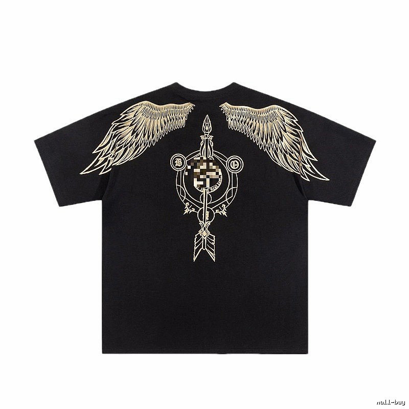 BOY Gold-foil Stamped Wings Street Style Black Short-sleeve T-shirt