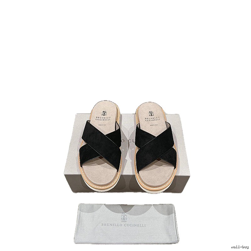 Brunello Cucinelli Casual Style Black Crisscross Slide Sandals