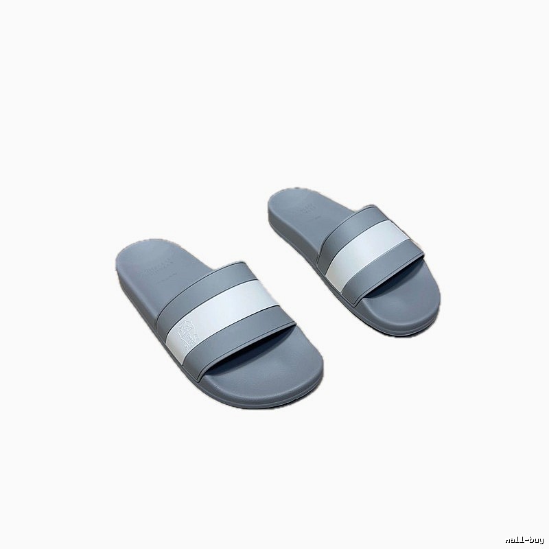 Brunello Cucinelli Casual Style Gray and White Color-block Slides