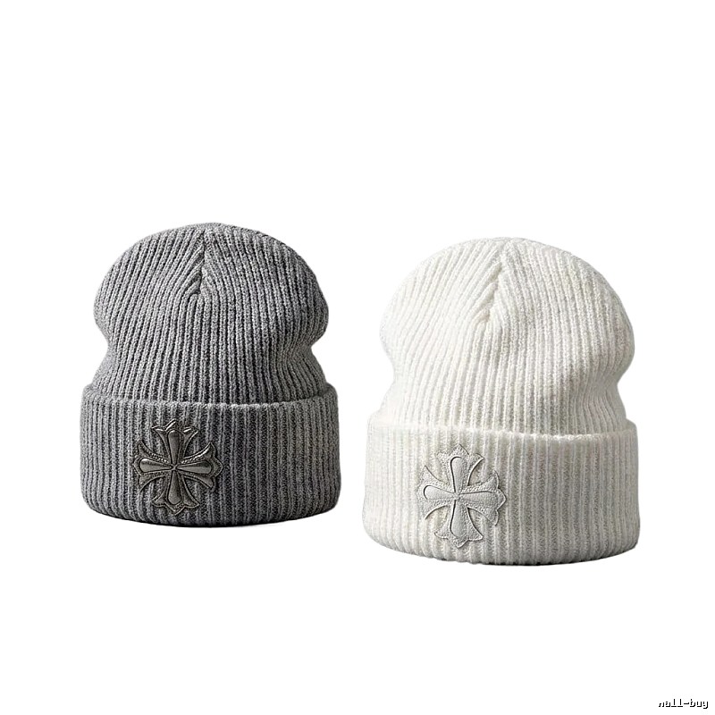 Chrome Hearts Cross Flower Minimalist Style Knitted Hat (White/Gray)