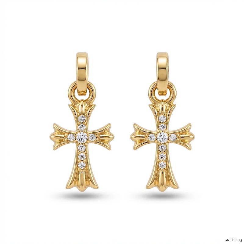 Chrome Hearts Cross Trendy and Cool Style Gold Earrings