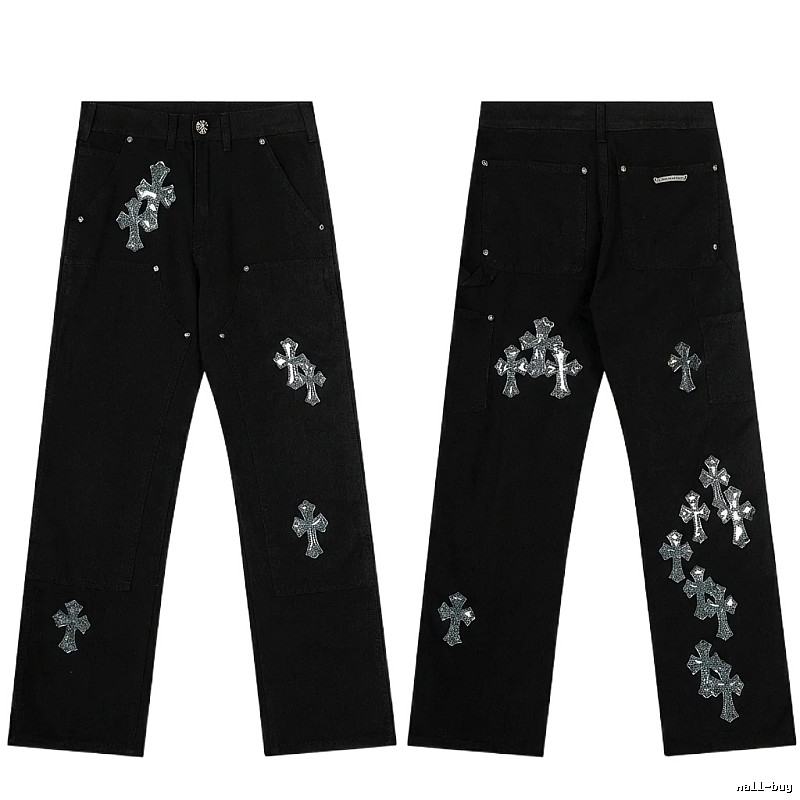 Chrome Hearts Cross Trendy Cool Black Pants