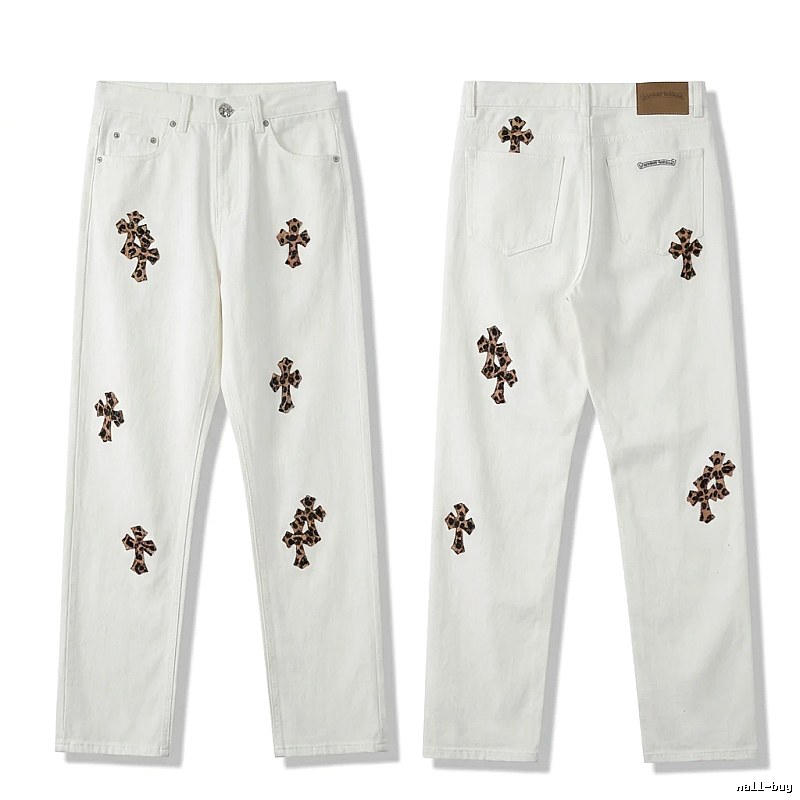 Chrome Hearts Cross Trendy Cool White Jeans