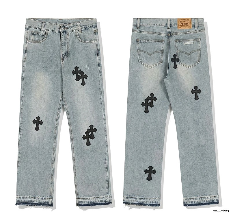 Chrome Hearts denim-style light blue jeans