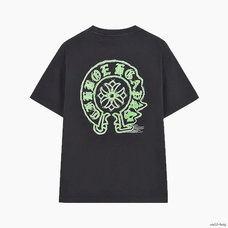 Chrome Hearts Horseshoe Print Street Style Black & Green Short-Sleeve T-Shirt