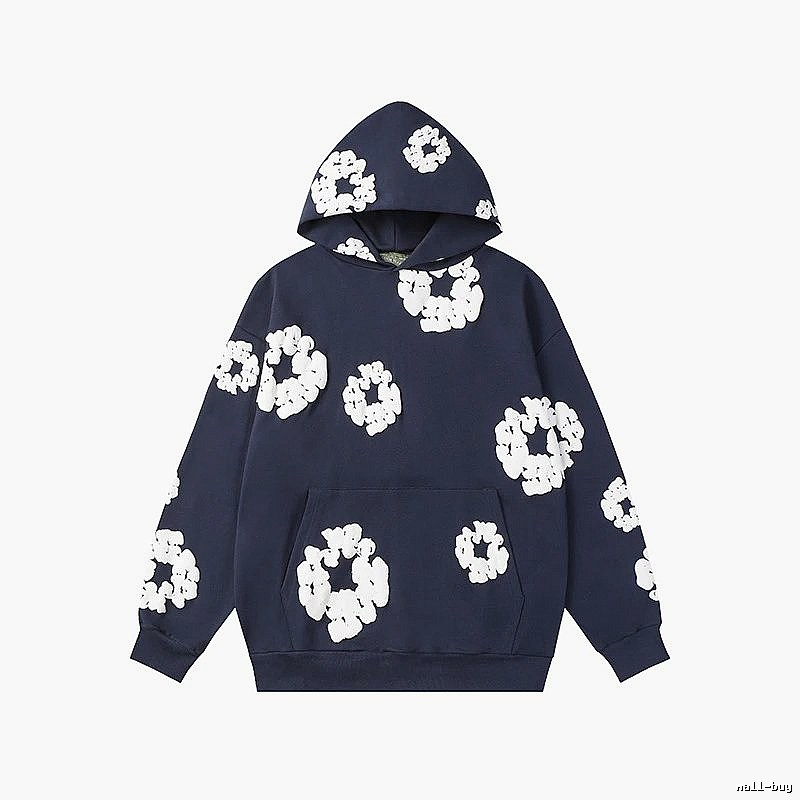 Dark Navy Flower Pattern Hoodie