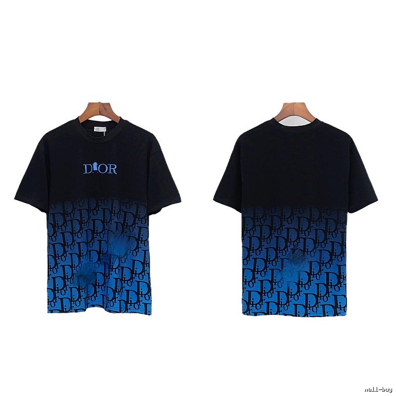 Dior Classic Monogram Trendy Style Black-Blue Gradient T-Shirt