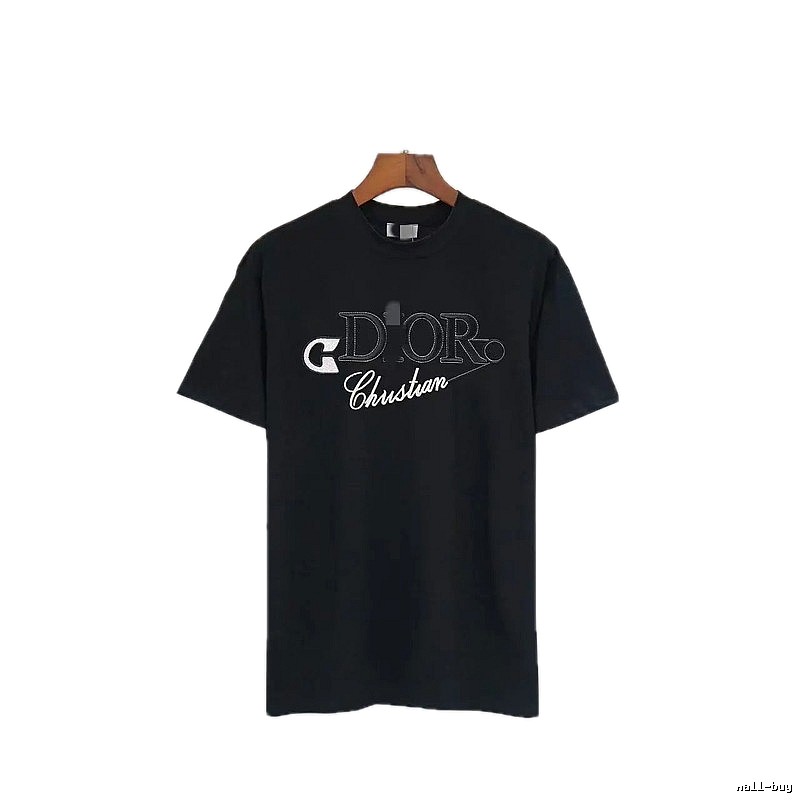 Dior Embroidered Casual Style Black Short-sleeve T-shirt