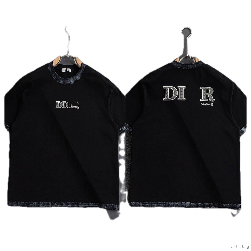 Dior Letter Print Light Luxury Style Black T-Shirt