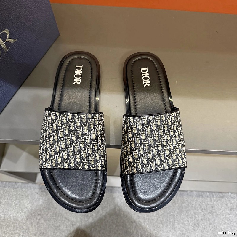 Dior Oblique Light Luxury Style Black and Grey Slide Sandals