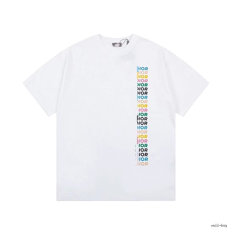 Dior Trendy Style Side-row Colored Print White T-Shirt