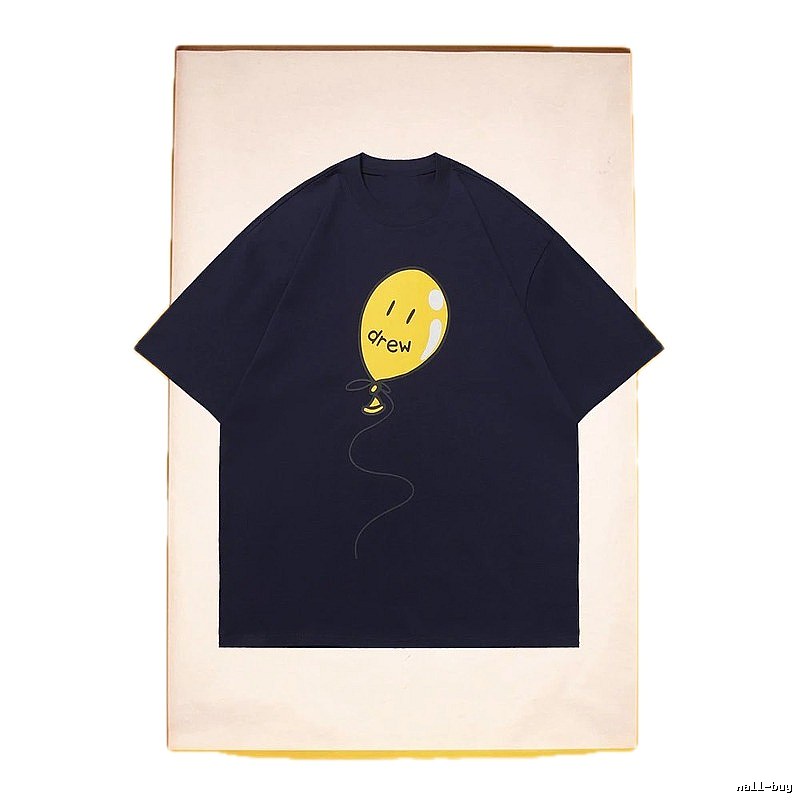 DREW Balloon Smiley Street Style Navy Blue Short Sleeve T-Shirt