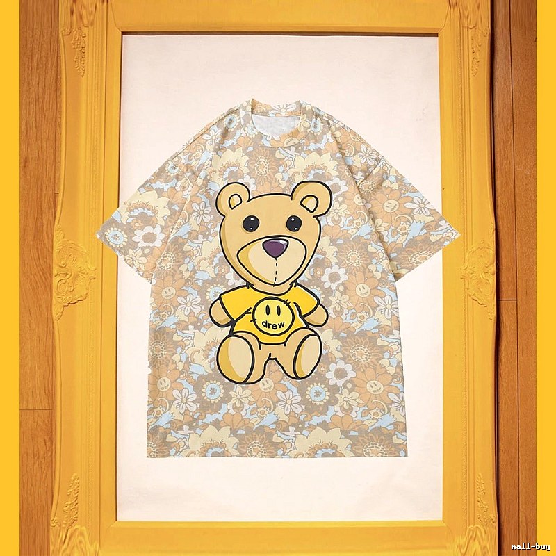 DREW Bear All-over Print Vintage Style Khaki Short Sleeve T-shirt