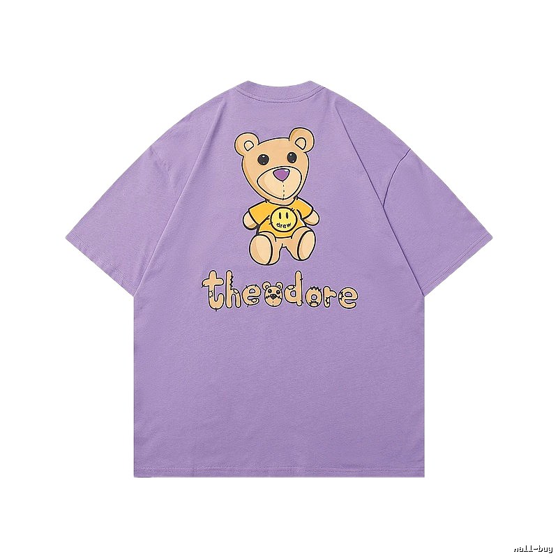 DREW Bear Print Street Style Purple T-shirt