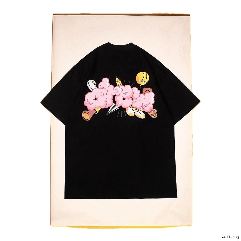 DREW Cloud Print Street Style Black Short Sleeve T-Shirt