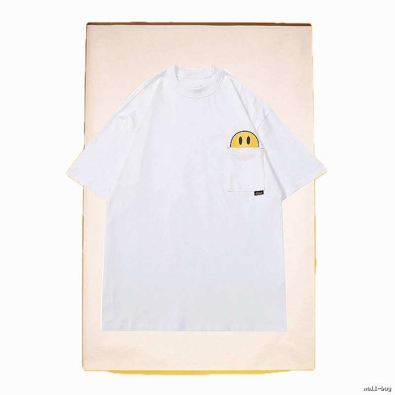 DREW Smiley Face Pocket Street Style White T-Shirt