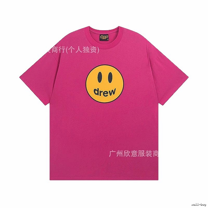 DREW Smiley Face Print Street Style Rose Red T-Shirt