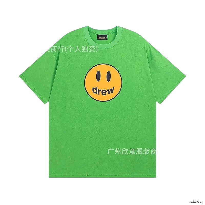 DREW Smiley Face Street Style Green Short Sleeve T-Shirt