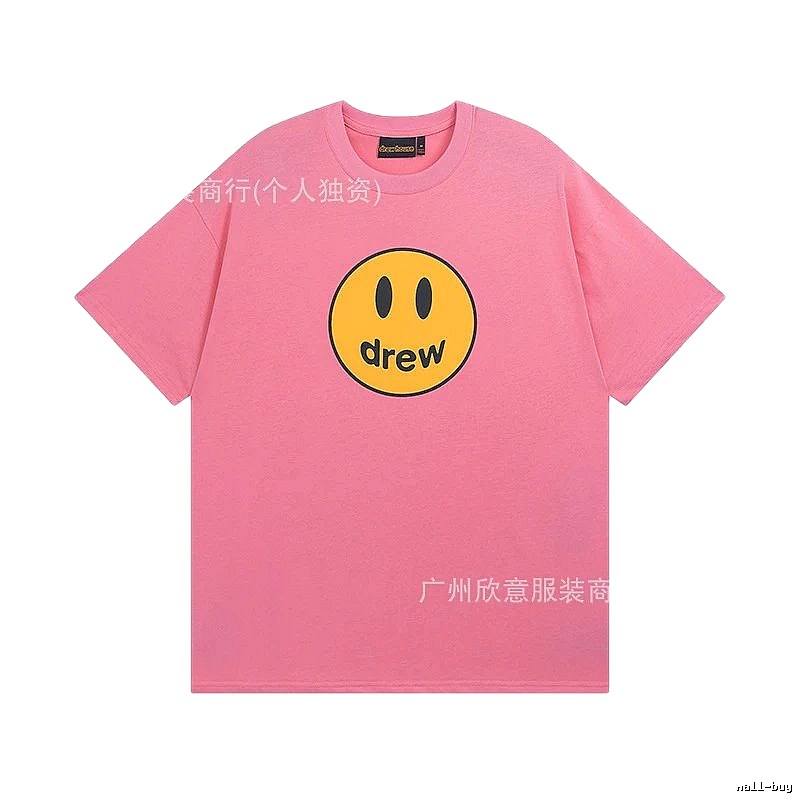 DREW Smiley Series Street Trend Style Pink Short Sleeve T-Shirt