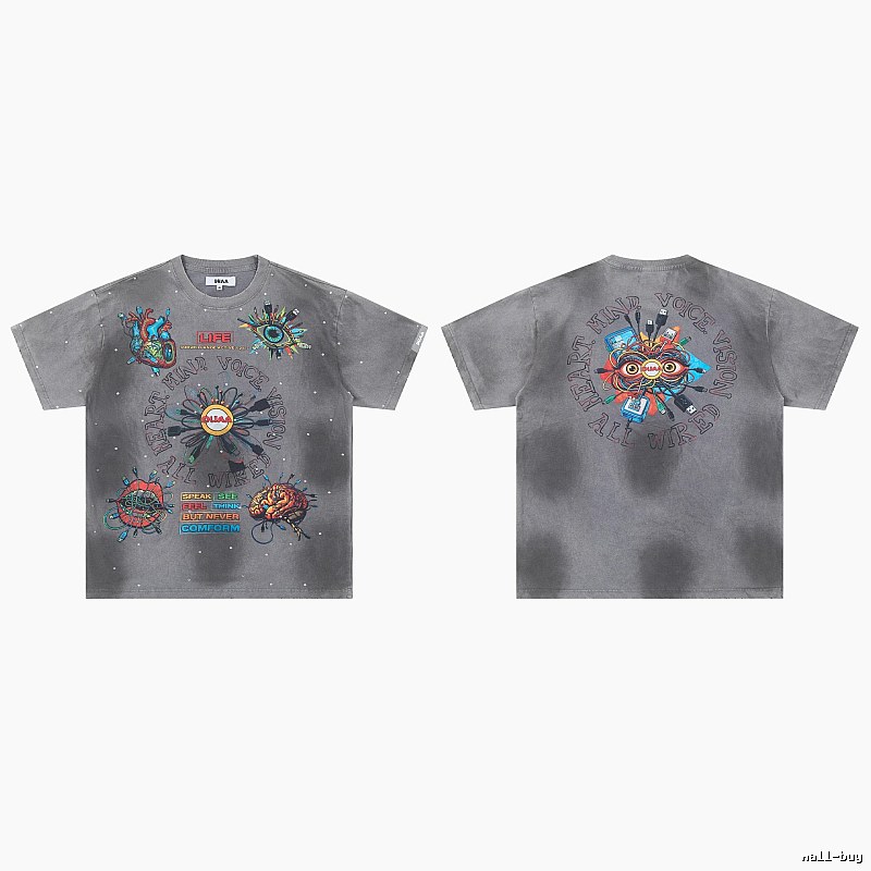 DUAA Cyber Print Street Style Grey T-Shirt