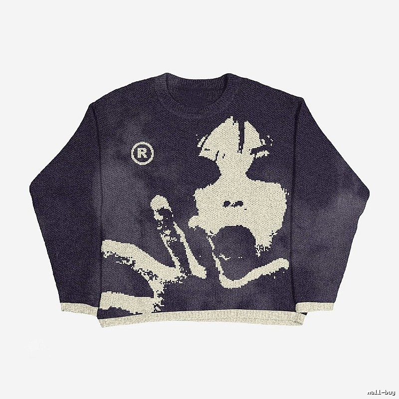 Easy Match Anime graphic sweater Black Knit Top for Everyday Use