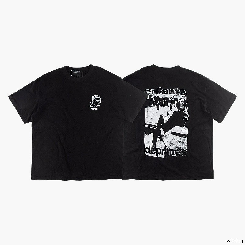 ERD Portrait Print Dark Style Black Short-sleeve T-shirt