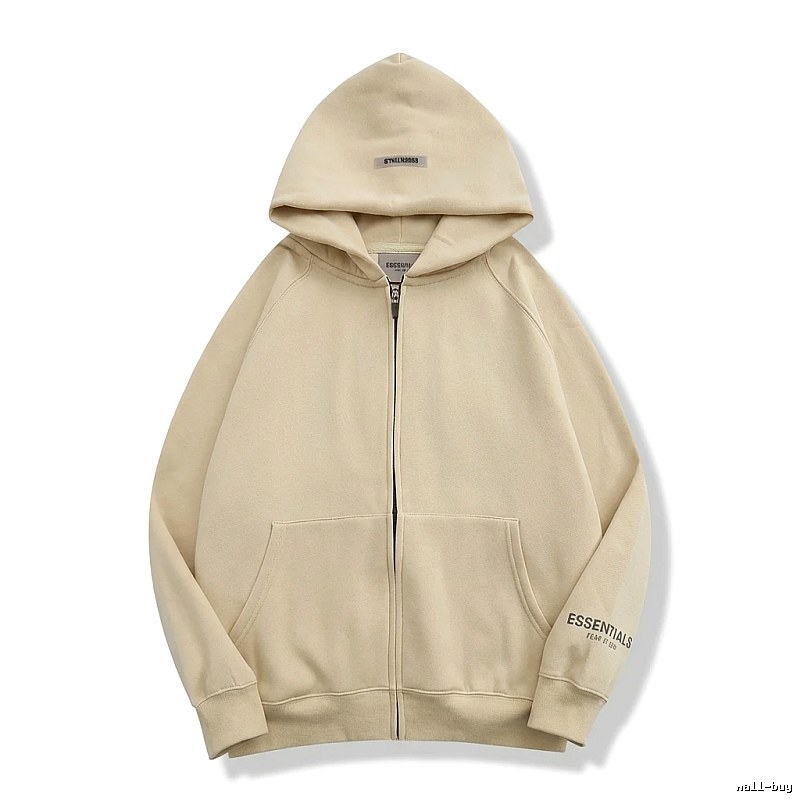 ESSENTIALS minimalist style beige hooded sweatshirt with drawstring