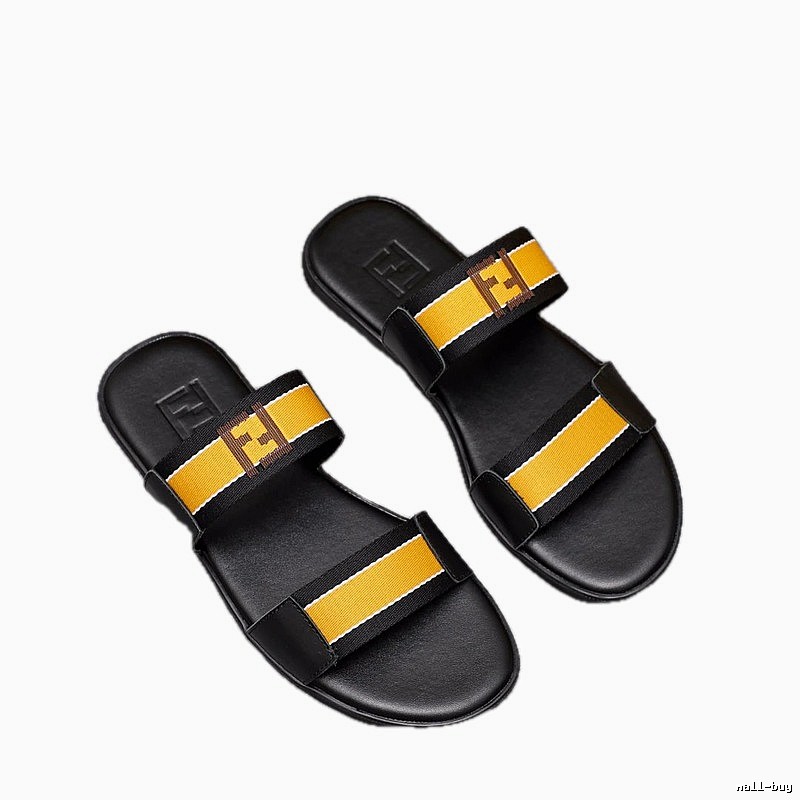 Fendi FF Collection Light Luxury Style Black and Yellow Slide Sandals
