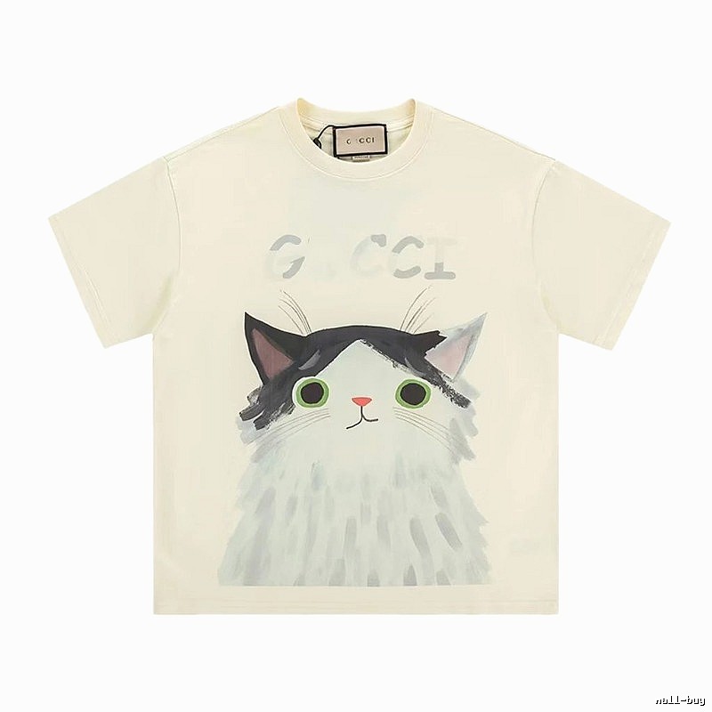Gucci Cat-Print Casual Off-white Short-sleeve T-shirt