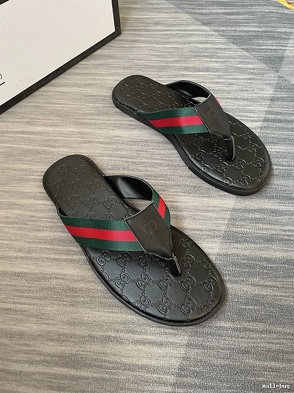 Gucci Classic Monogram Casual Style Black Flip Flops