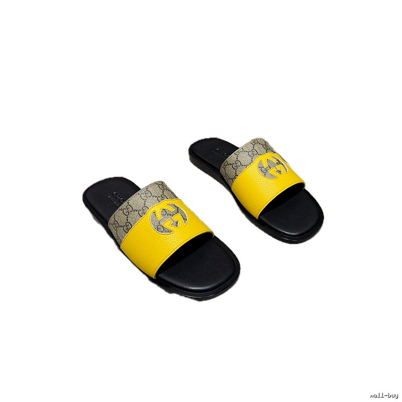 Gucci GG Monogram Vintage Style Yellow Colorblock Slide Sandals