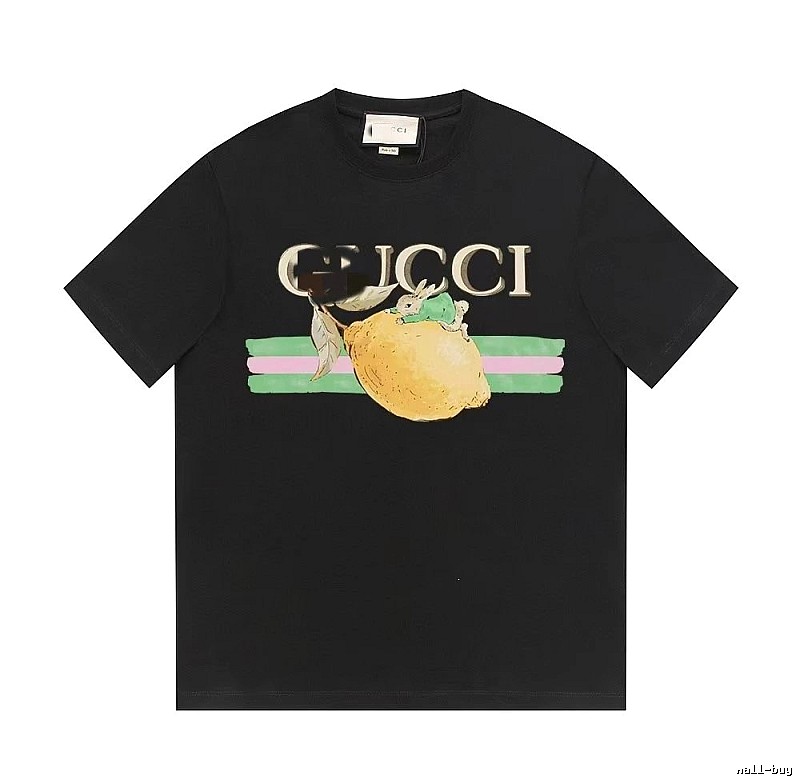 Gucci Lemon Print Casual Style Black T-shirt