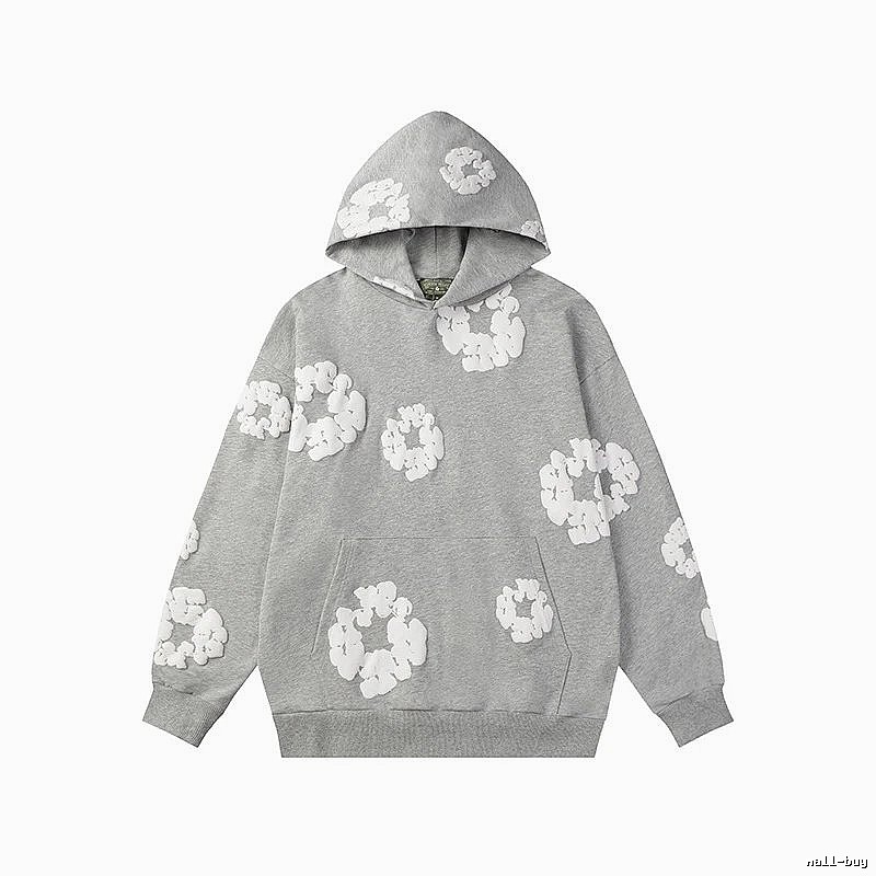 Heather Grey Floral Hoodie Casual Streetwear
