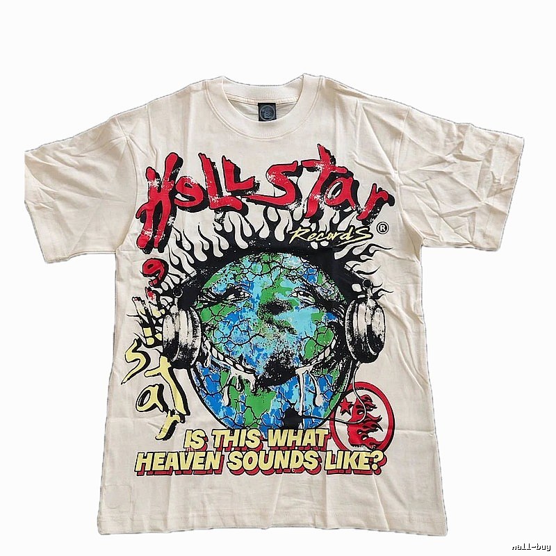 Hellstar Earth Print Street Style Off-White T-Shirt