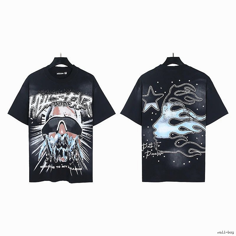 Hellstar Flame Print Street Style Black T-Shirt